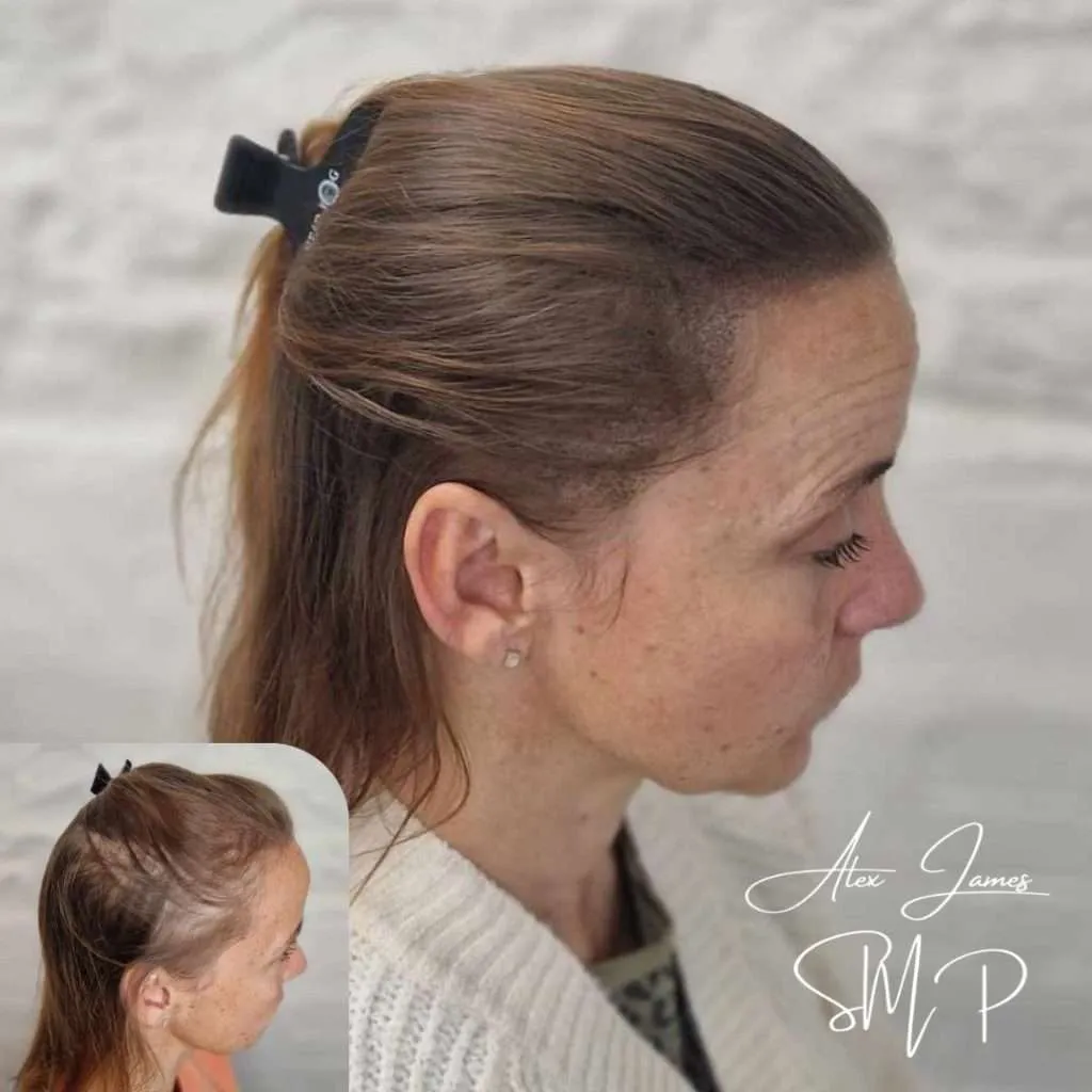Female hair loss scalp micropigmentation before after treatment Manchester women specialist