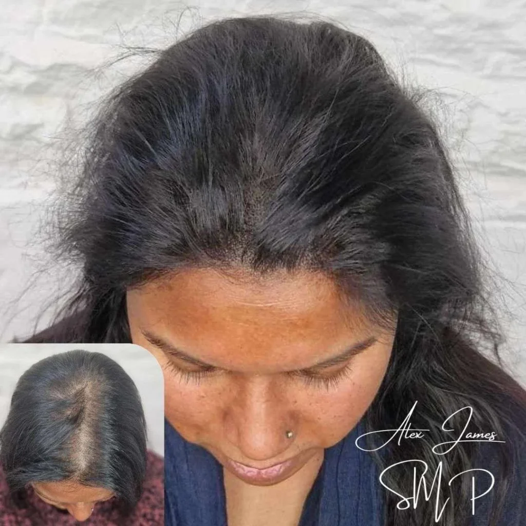 Female hair loss scalp micropigmentation before after treatment Manchester women specialist