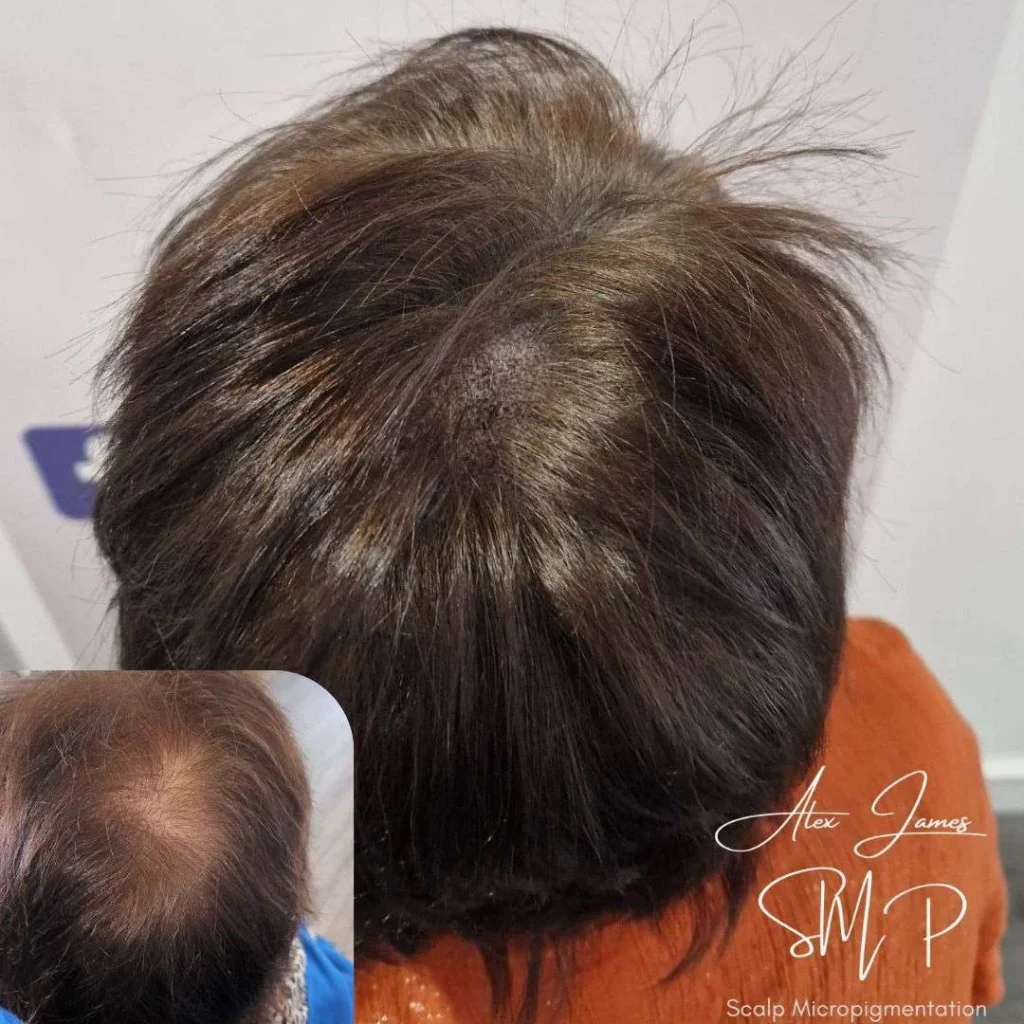 Female hair loss scalp micropigmentation before after treatment Manchester women specialist