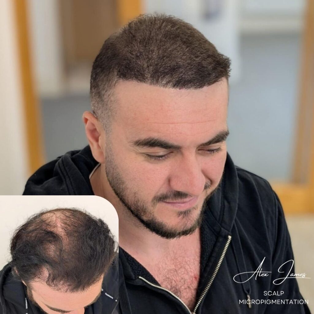Crown thinning scalp micropigmentation before after results Manchester specialist