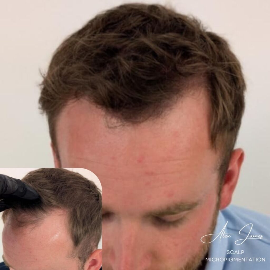 Receding hairline before and after scalp micropigmentation treatment Manchester clinic